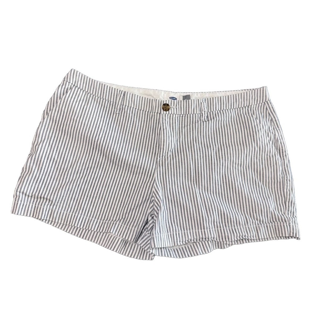 Old Navy 100% Cotton Railroad Stripe Shorts Women's 12 Blue White Mid Rise